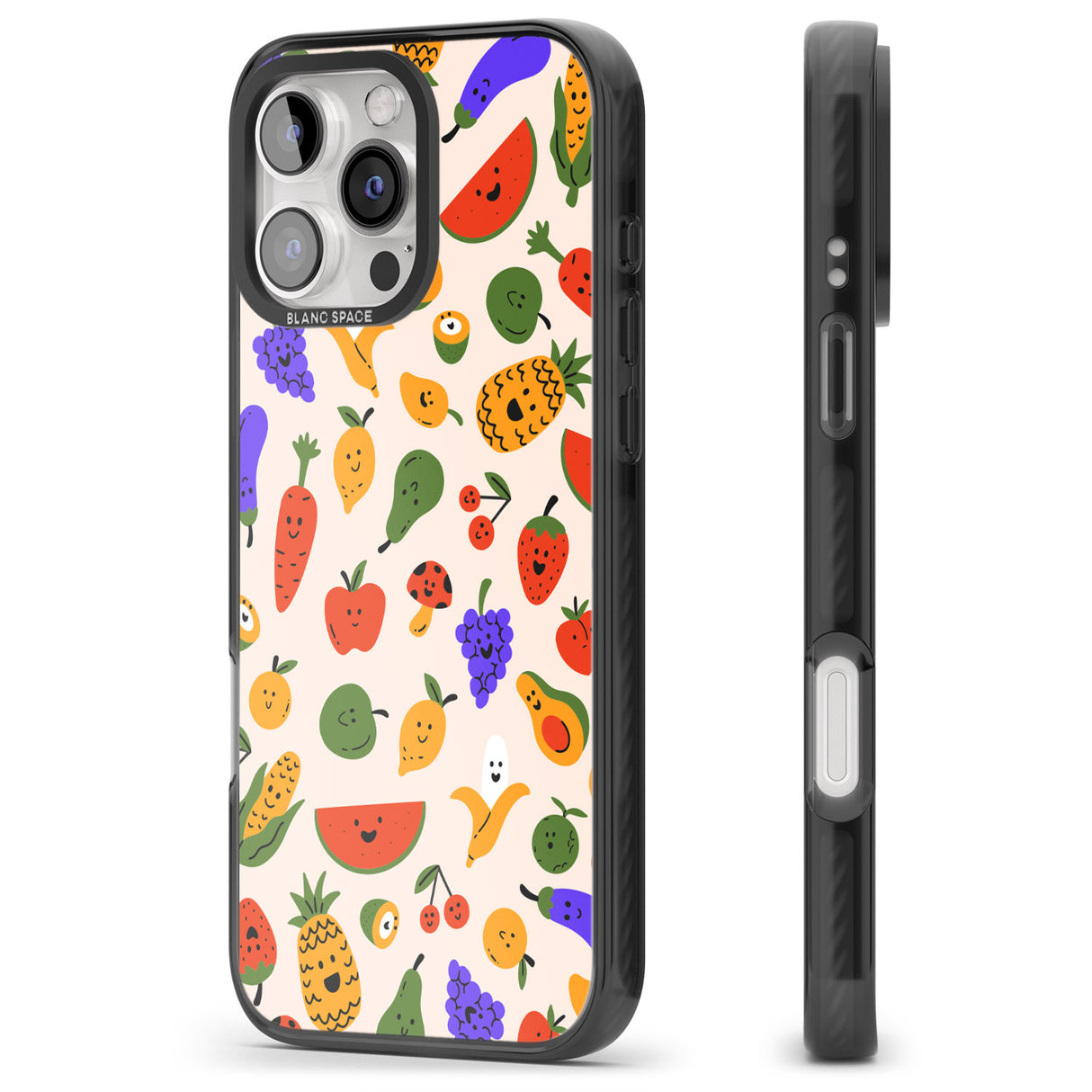 iPhone 16 Pro Max Mixed Kawaii Food Icons - Solid Black Impact Phone Case