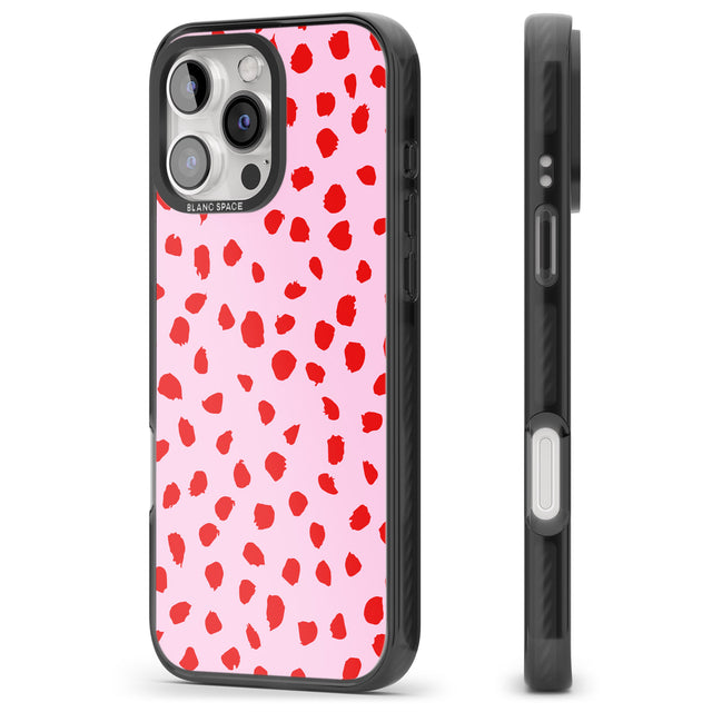 iPhone 16 Pro Max Red on Pink Dalmatian Polka Dot Spots Black Impact Phone Case