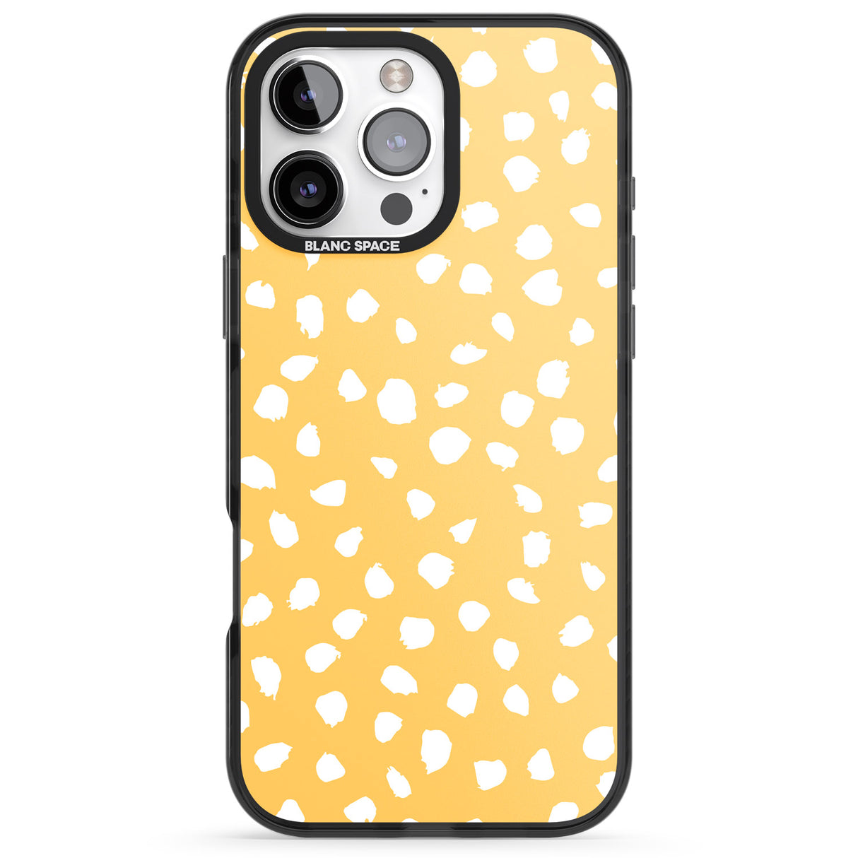 iPhone 16 Pro Max White on Yellow Dalmatian Polka Dot Spots Black Impact Phone Case