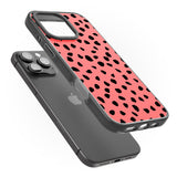 iPhone 16 Pro Max Black on Salmon Pink Dalmatian Polka Dot Spots Black Impact Phone Case