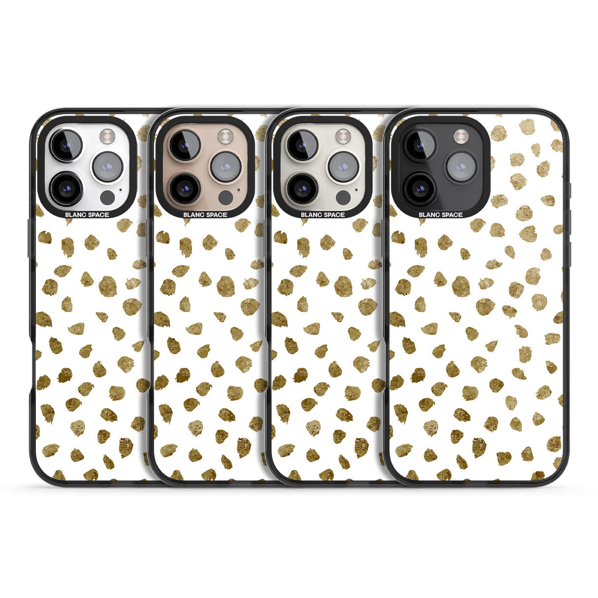 iPhone 16 Pro Max Gold Look on White Dalmatian Polka Dot Spots Black Impact Phone Case