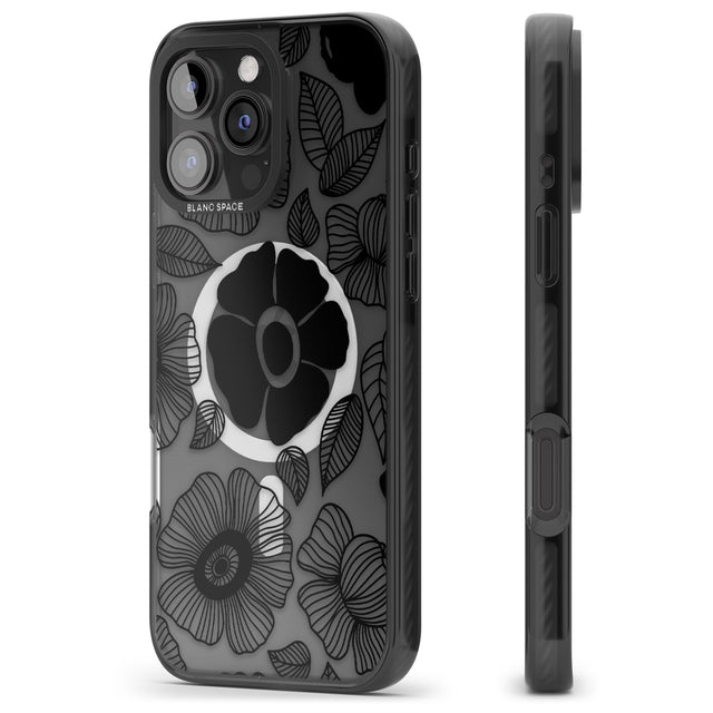 iPhone 16 Pro Max Black Flowers Black Impact Phone Case