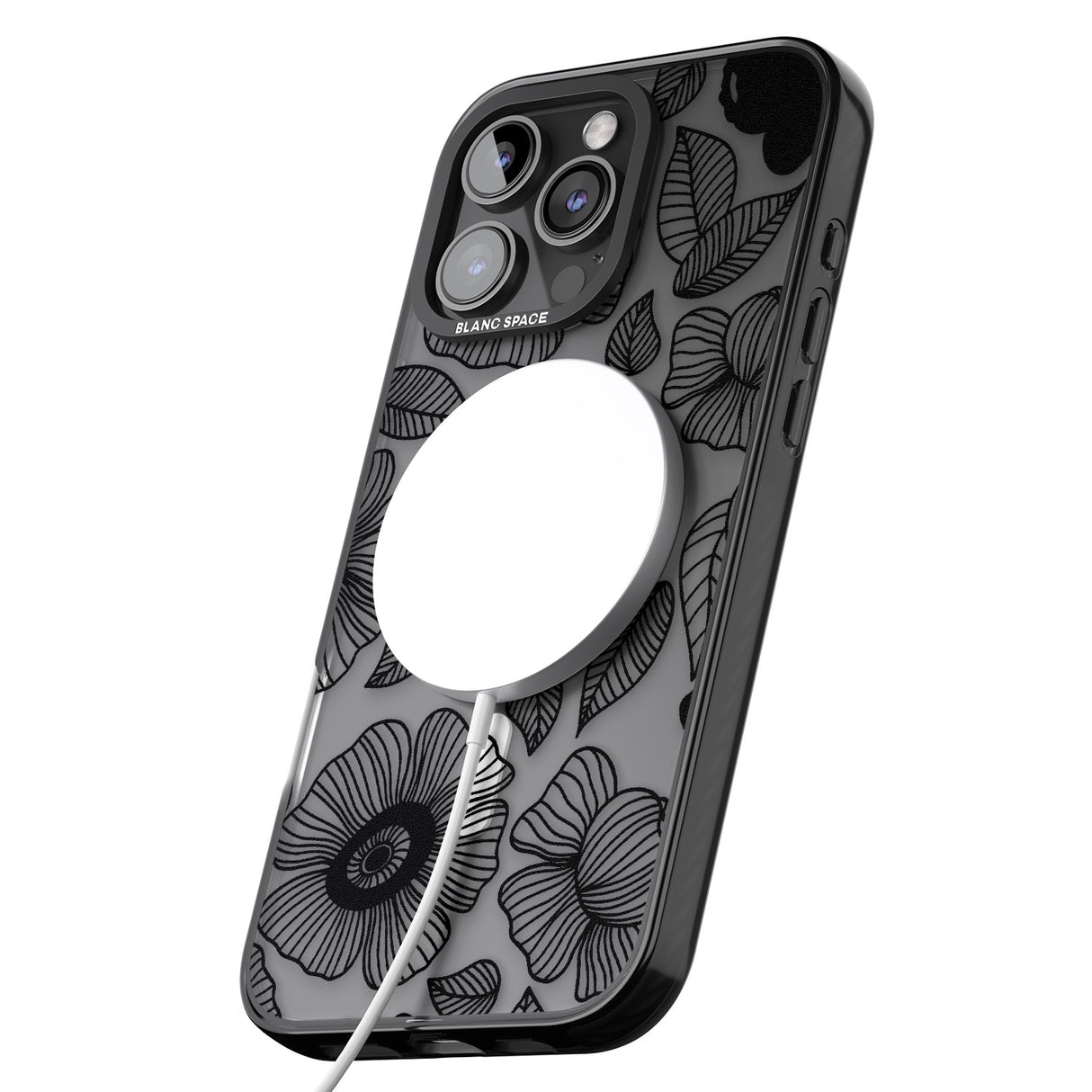 iPhone 16 Pro Max Black Flowers Black Impact Phone Case