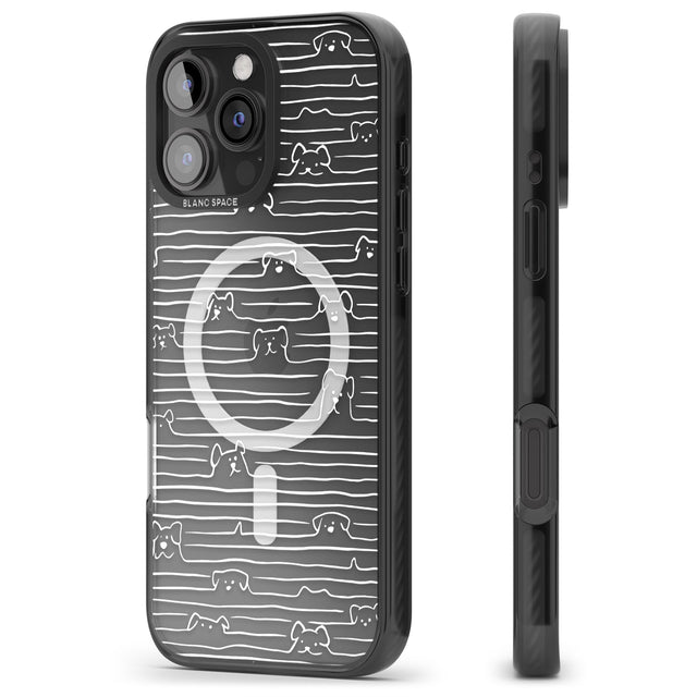 iPhone 16 Pro Max Dog Line Art - White Black Impact Phone Case