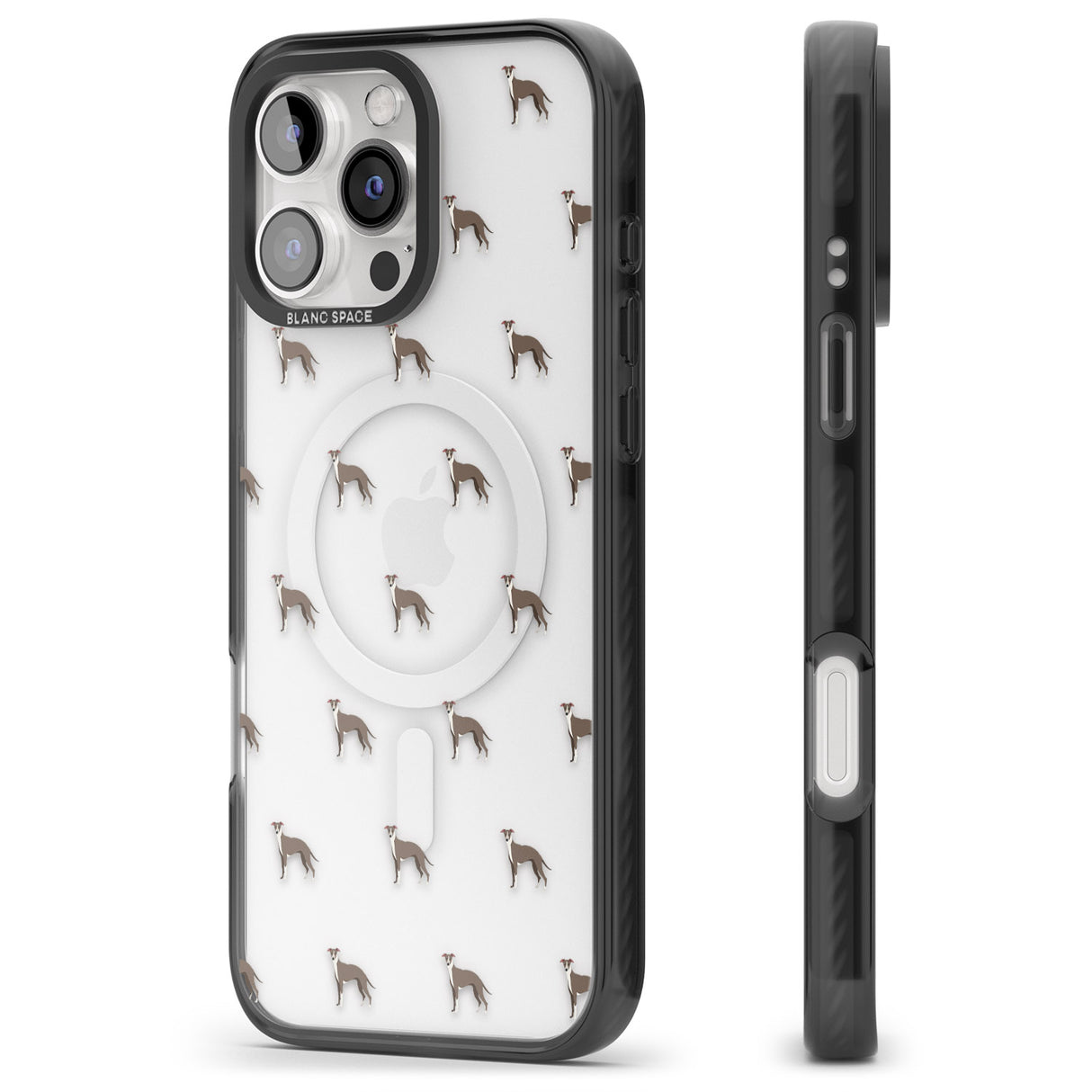 iPhone 16 Pro Max Whippet/Italian Greyhound Dog Pattern Clear Black Impact Phone Case