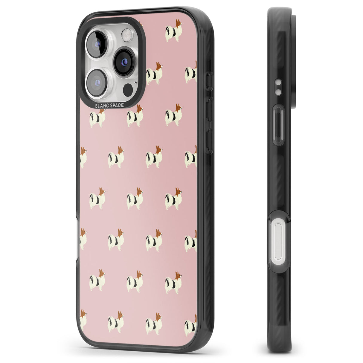 iPhone 16 Pro Max Papillon Dog Pattern Black Impact Phone Case