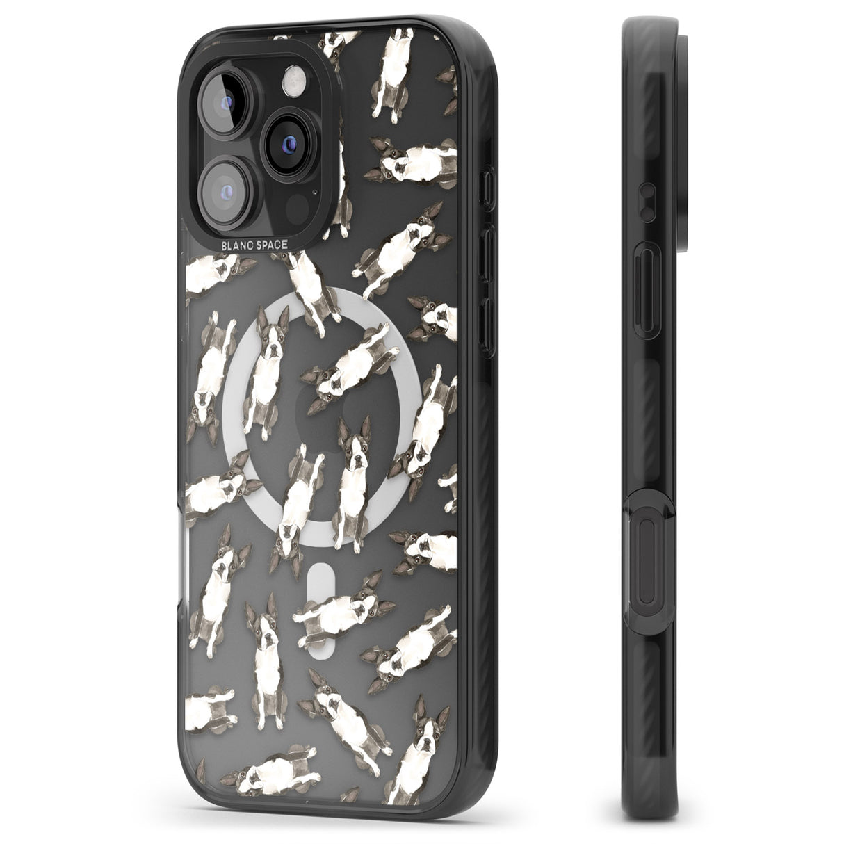 iPhone 16 Pro Max Boston Terrier Watercolour Dog Pattern Black Impact Phone Case