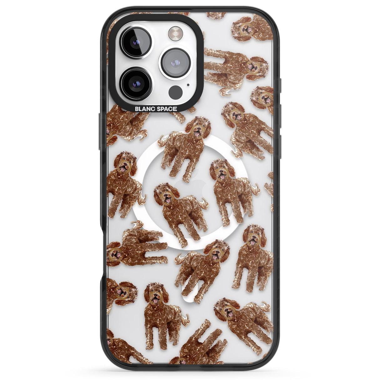 iPhone 16 Pro Max Labradoodle (Brown) Watercolour Dog Pattern Black Impact Phone Case