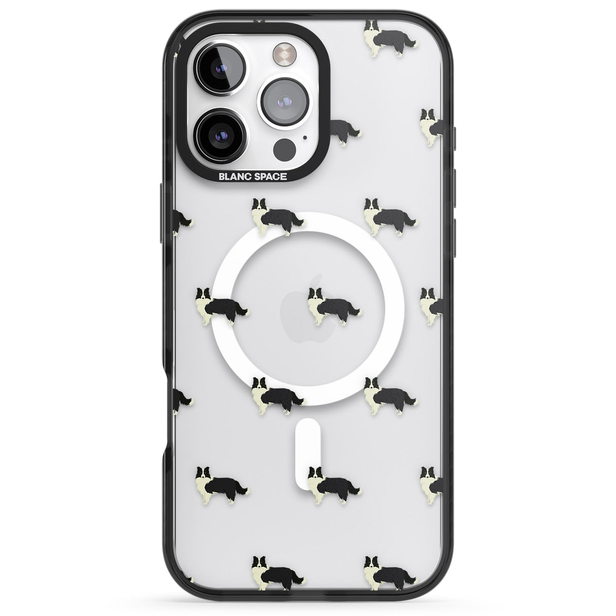 iPhone 16 Pro Max Border Collie Dog Pattern Clear Black Impact Phone Case