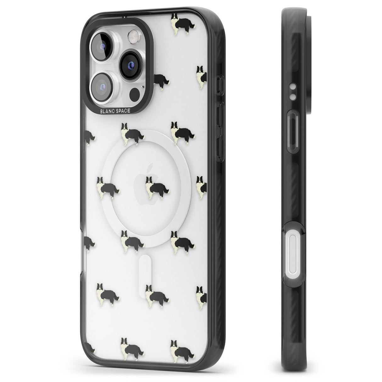 iPhone 16 Pro Max Border Collie Dog Pattern Clear Black Impact Phone Case