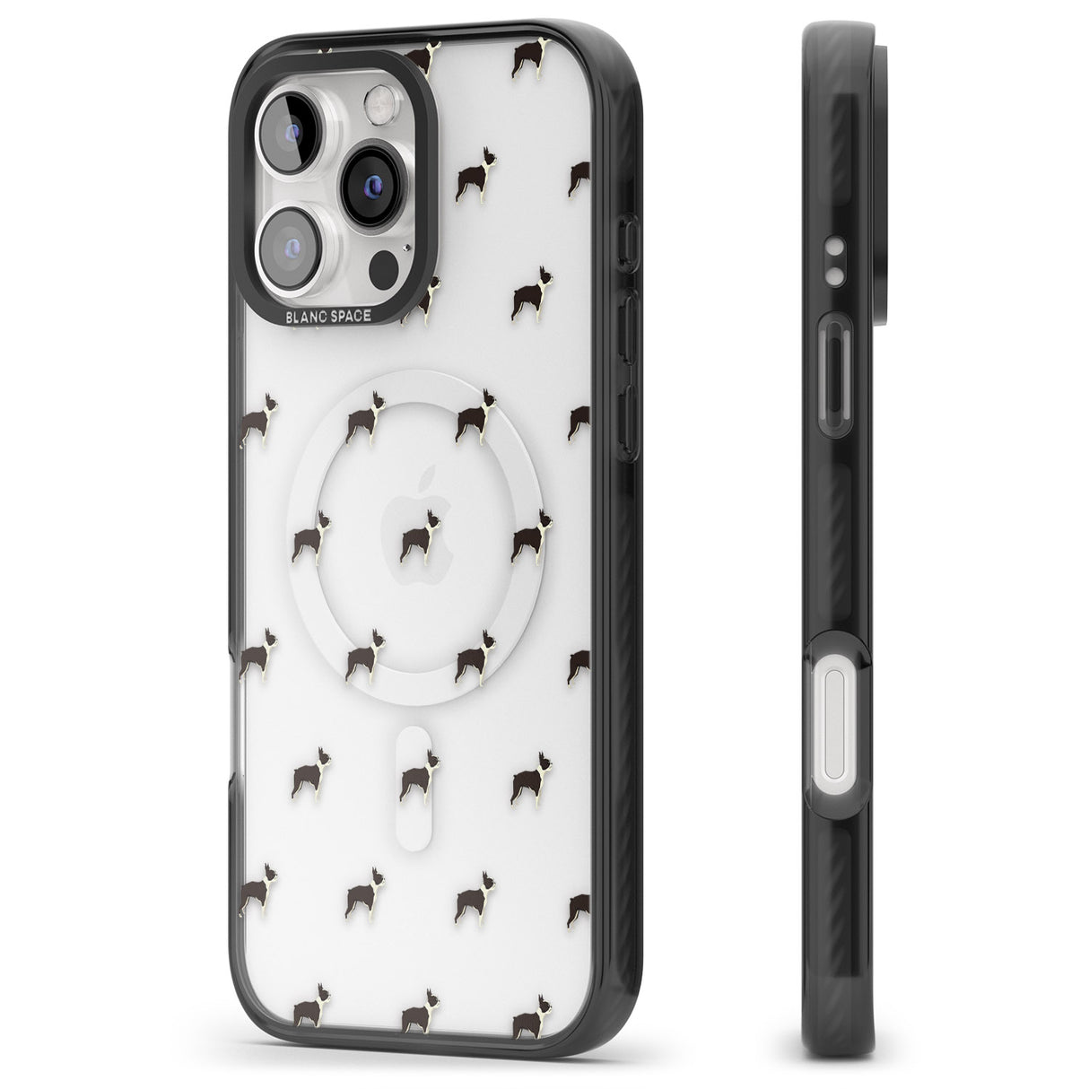 iPhone 16 Pro Max Boston Terrier Dog Pattern Clear Black Impact Phone Case