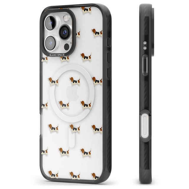 iPhone 16 Pro Max Basset Hound Dog Pattern Clear Black Impact Phone Case