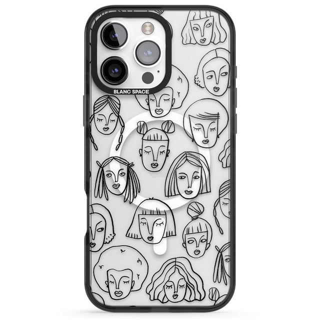 iPhone 16 Pro Max Girl Portrait Doodles Black Impact Phone Case