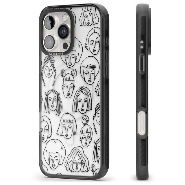 iPhone 16 Pro Max Girl Portrait Doodles Black Impact Phone Case