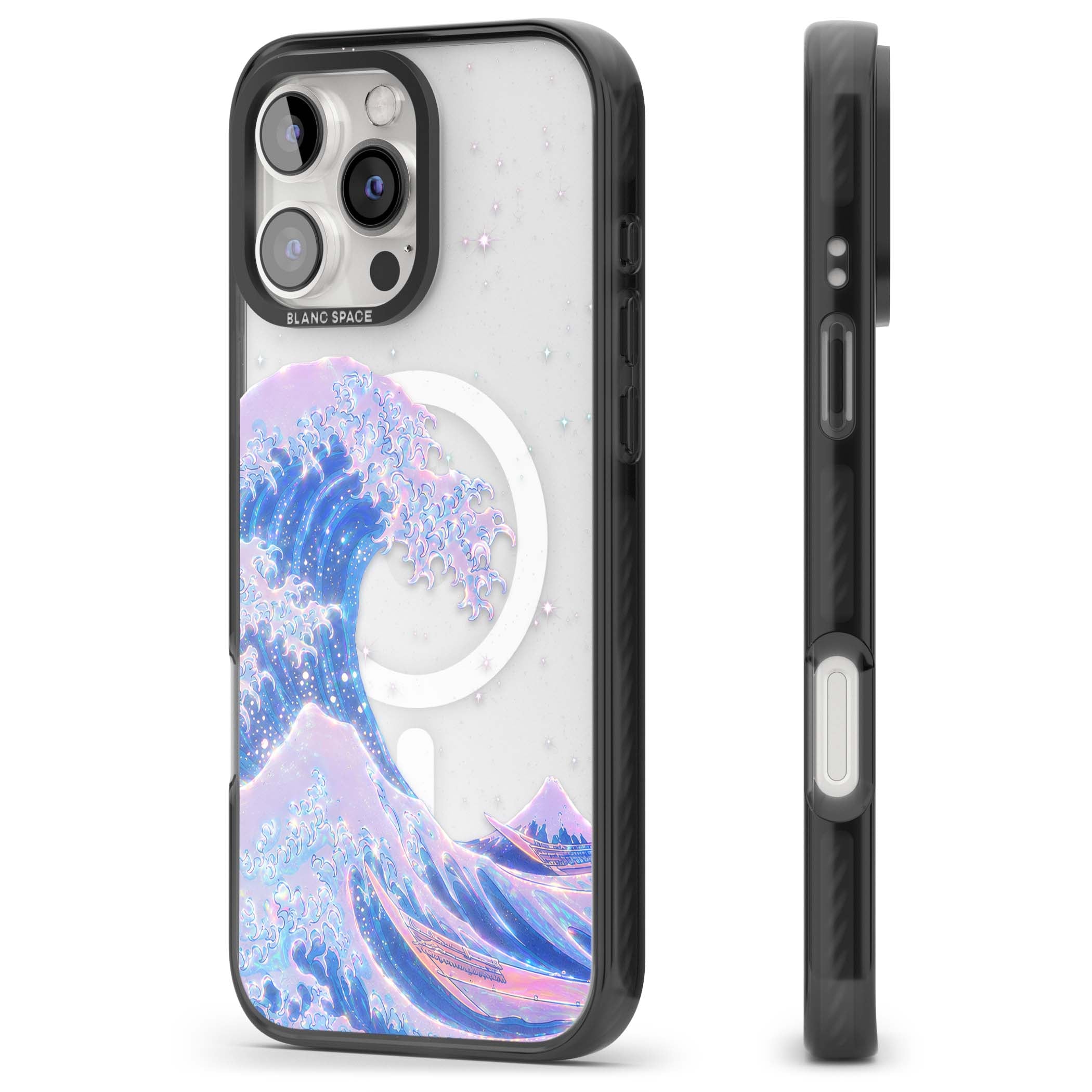The Great Wave In Opal japanese iPhone case | Black Impact Magsafe case for iPhone 16 Pro, iPhone 16 Pro Max