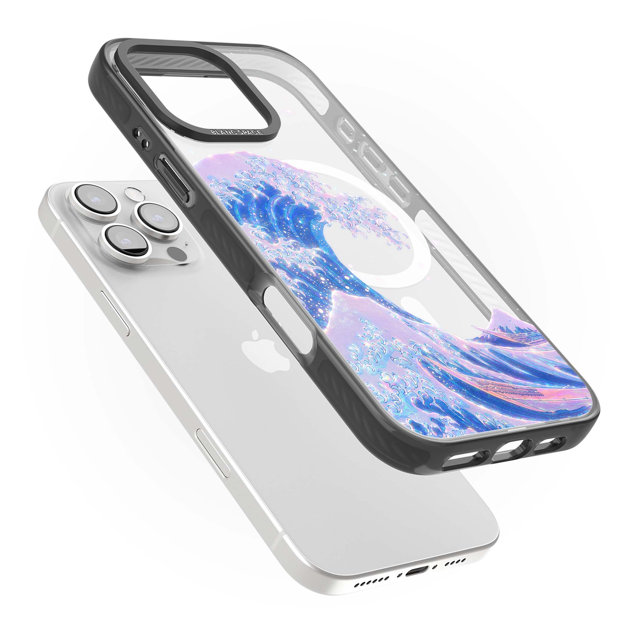 The Great Wave In Opal japanese iPhone case | Black Impact Magsafe case for iPhone 16 Pro, iPhone 16 Pro Max