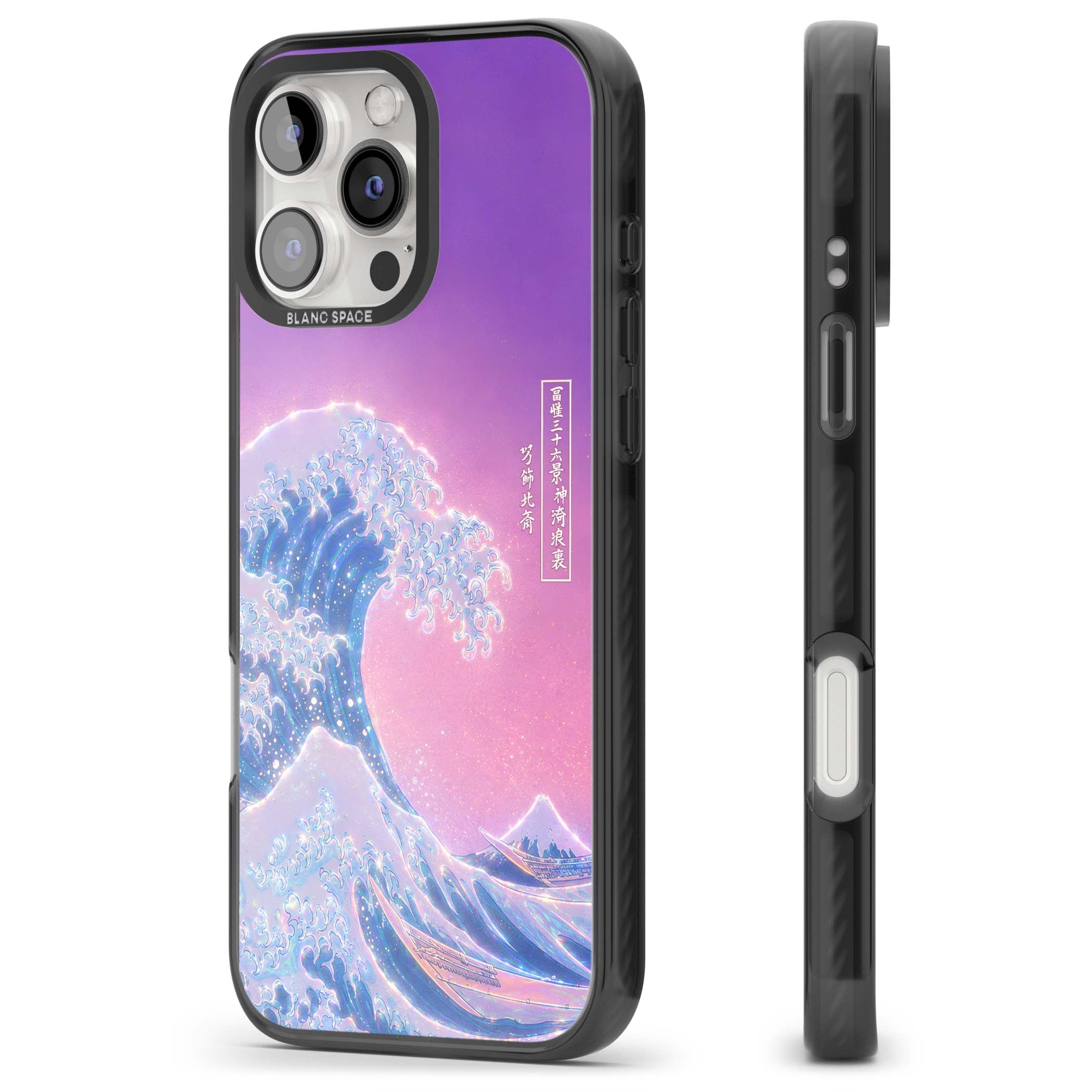 The Great Opal Wave Japanese iPhone case featuring Hokusai's great wave in iridescent pastels with lilac sky and Mou | Black Impact Magsafe case for iPhone 16 Pro, iPhone 16 Pro Max