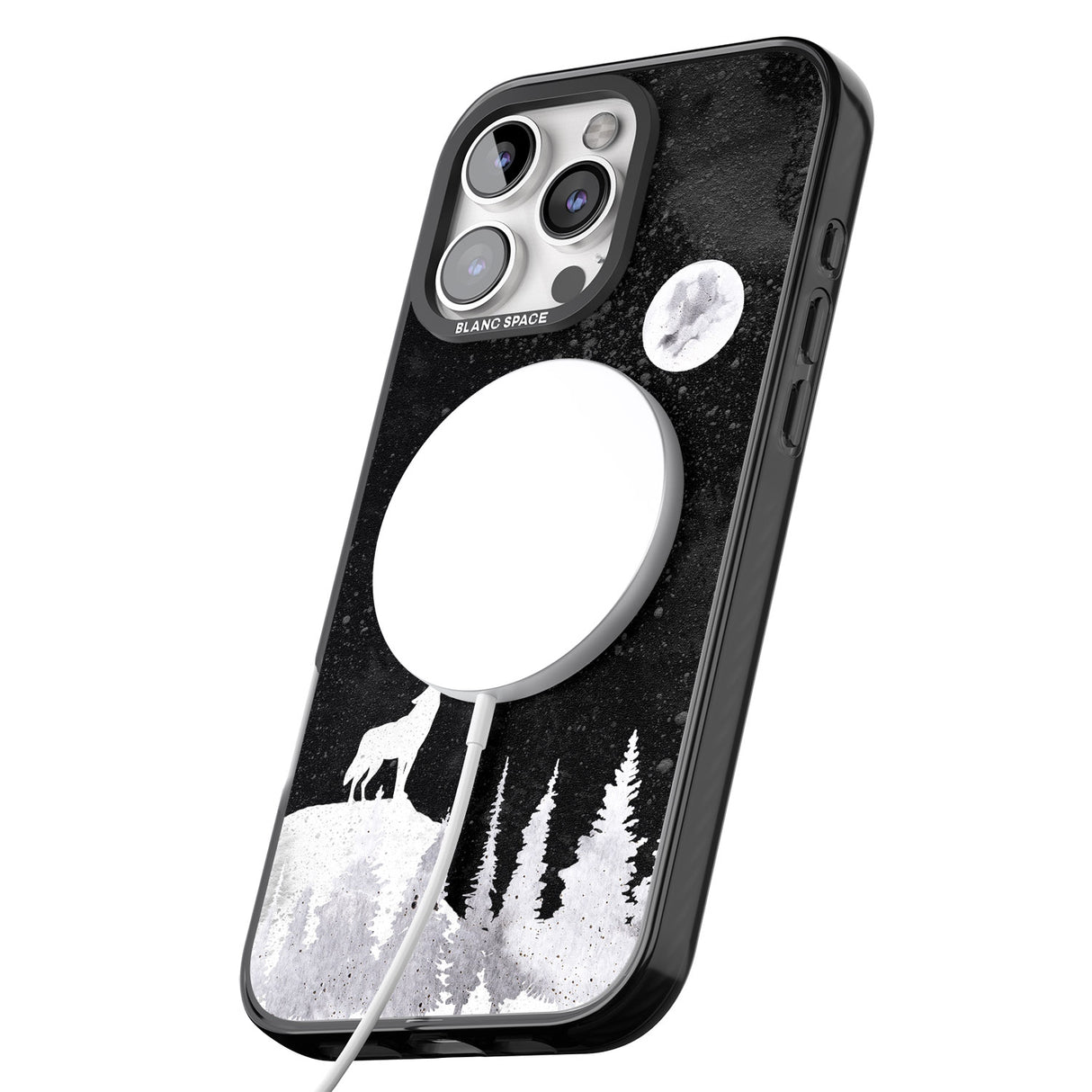 iPhone 16 Pro Max Moon Phases: Wolf & Full Moon Black Impact Phone Case