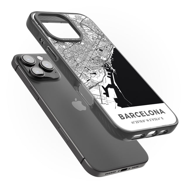 iPhone 16 Pro Max Map of Barcelona, Spain Black Impact Phone Case