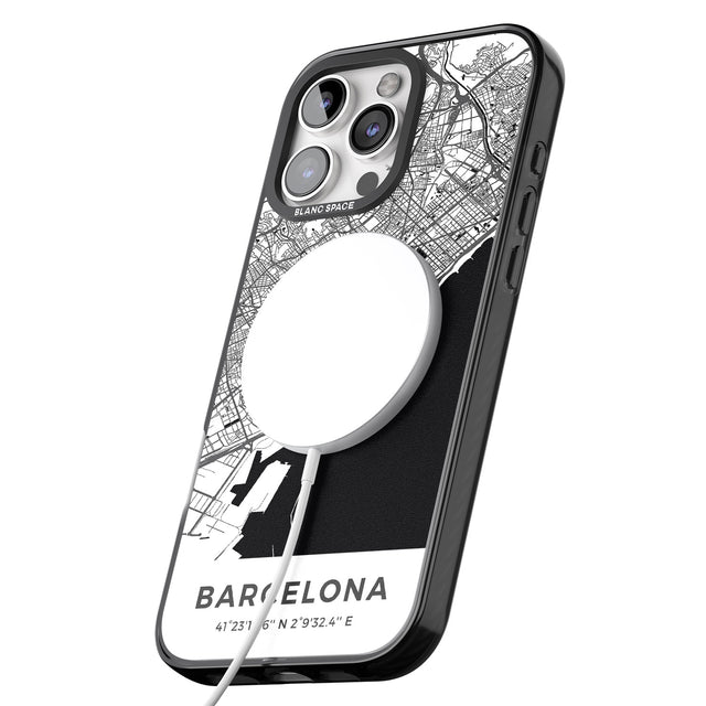 iPhone 16 Pro Max Map of Barcelona, Spain Black Impact Phone Case