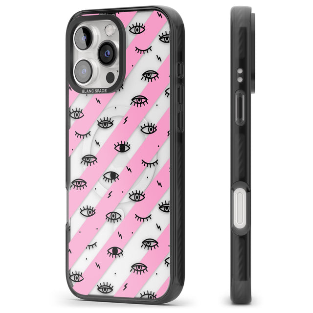 iPhone 16 Pro Max Pink Stripe Eyes Black Impact Phone Case