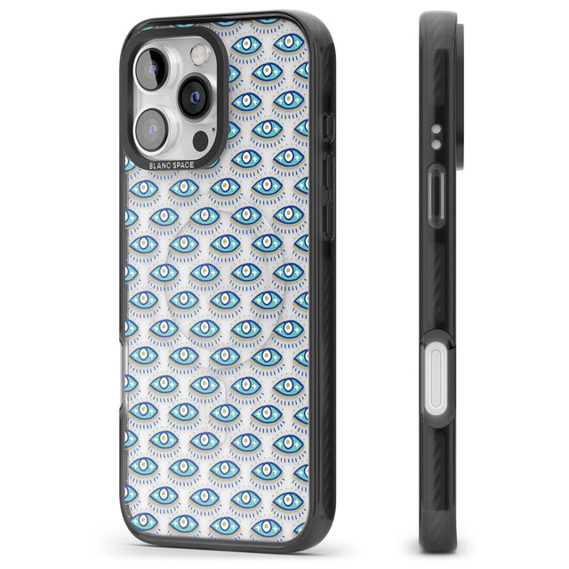 iPhone 16 Pro Max Eyes & Crosses (Clear) Psychedelic Eyes Pattern Black Impact Phone Case