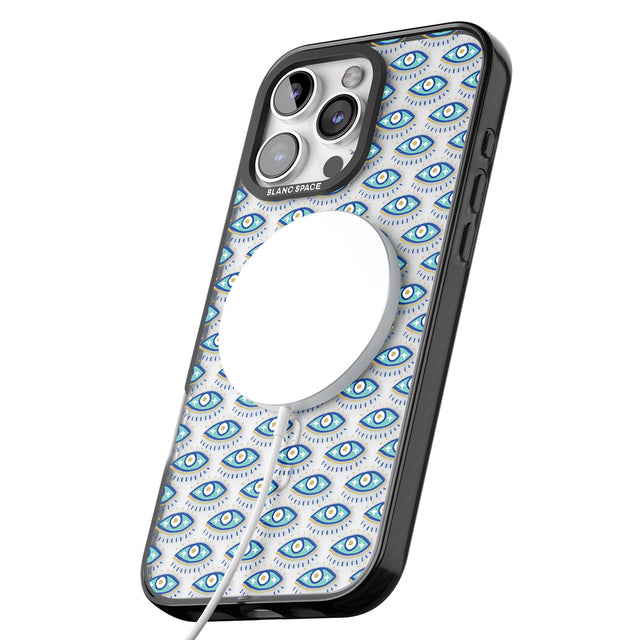 iPhone 16 Pro Max Eyes & Crosses (Clear) Psychedelic Eyes Pattern Black Impact Phone Case