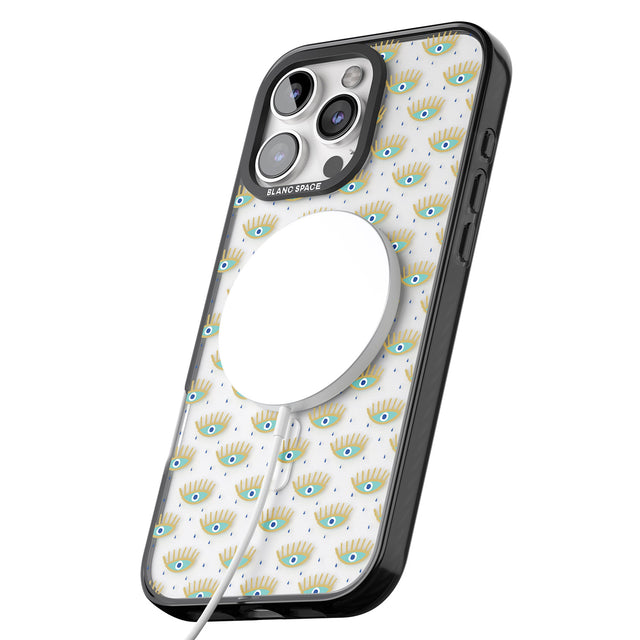 iPhone 16 Pro Max Crying Eyes (Clear) Psychedelic Eyes Pattern Black Impact Phone Case