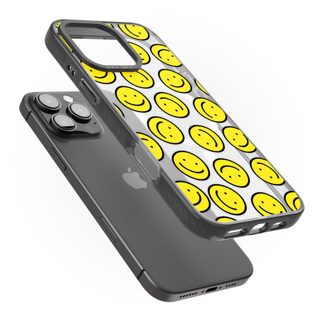 iPhone 16 Pro Max Happy Face Clear Pattern Black Impact Phone Case