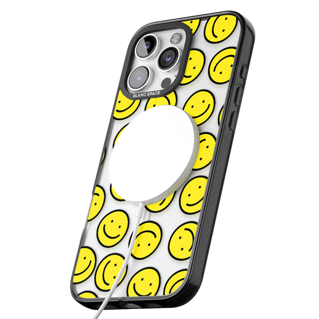 iPhone 16 Pro Max Happy Face Clear Pattern Black Impact Phone Case