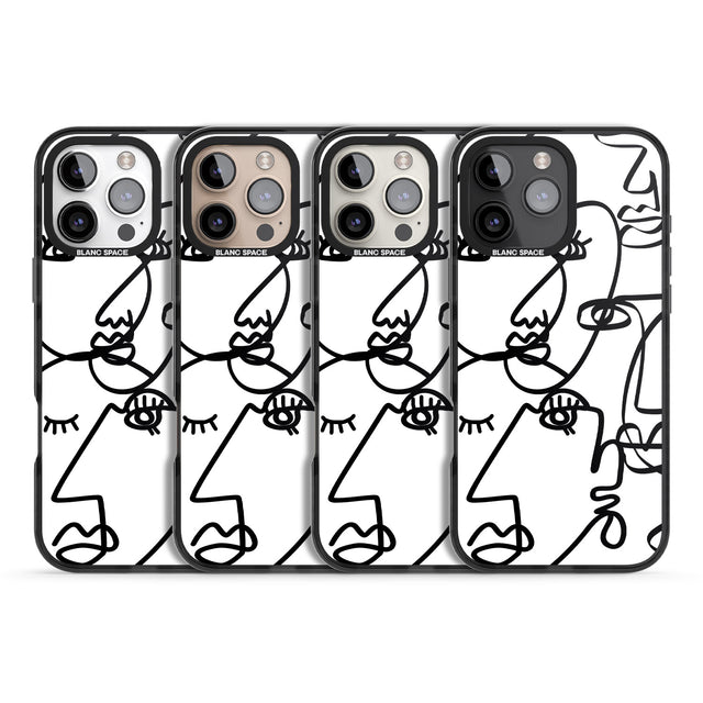 iPhone 16 Pro Max Abstract Continuous Line Faces Black on White Black Impact Phone Case