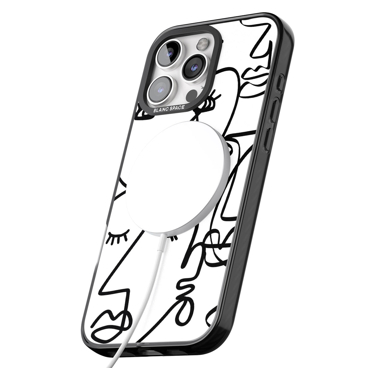 iPhone 16 Pro Max Abstract Continuous Line Faces Black on White Black Impact Phone Case