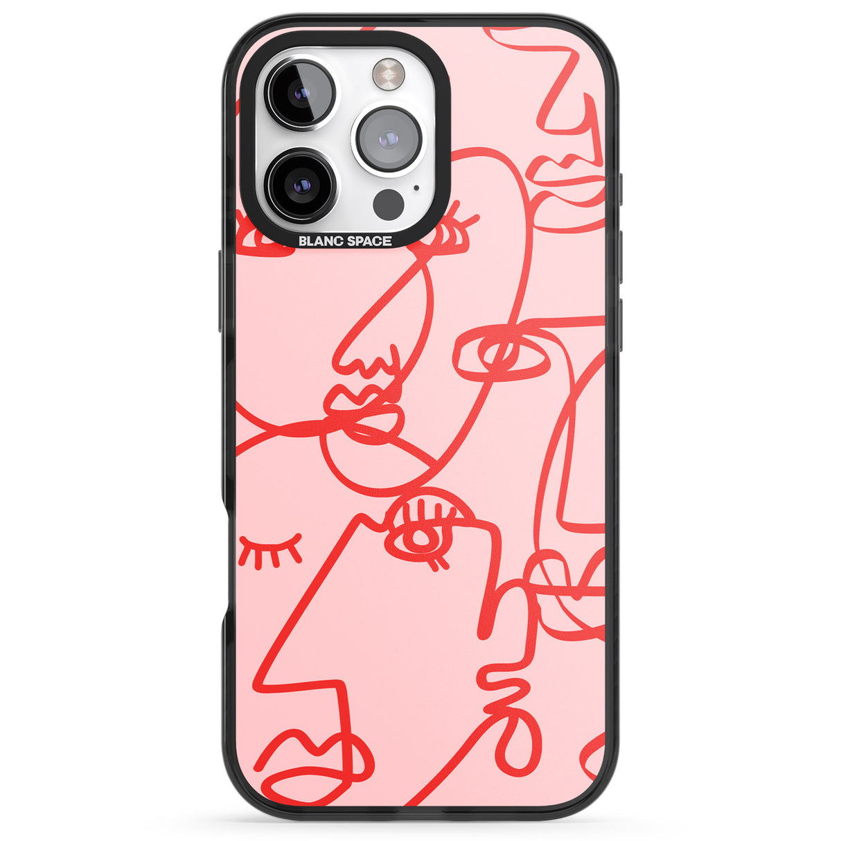 Abstract Continuous Line Faces Red on Pink