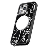 iPhone 16 Pro Max Abstract Continuous Line Faces White on Black Black Impact Phone Case