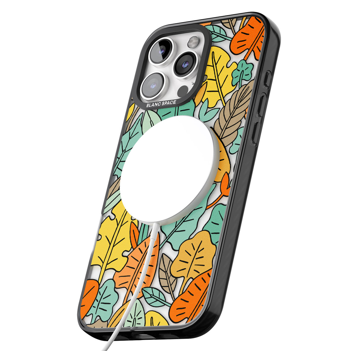 iPhone 16 Pro Max Pastel Toned Autumn Leaves Black Impact Phone Case