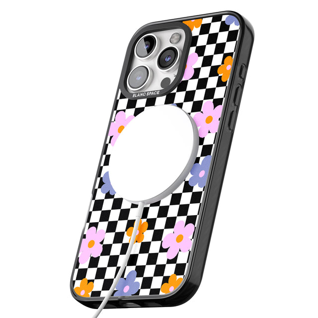 iPhone 16 Pro Max Checkered Blossom Black Impact Phone Case