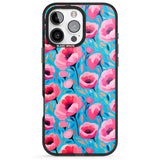 iPhone 16 Pro Max Tropical Pink Poppies Black Impact Phone Case