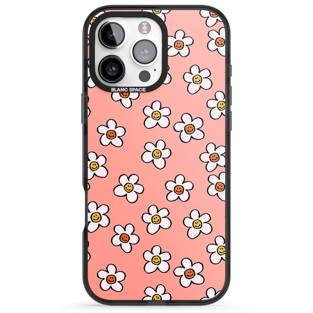 iPhone 16 Pro Max Peachy Daisy Smiles Black Impact Phone Case