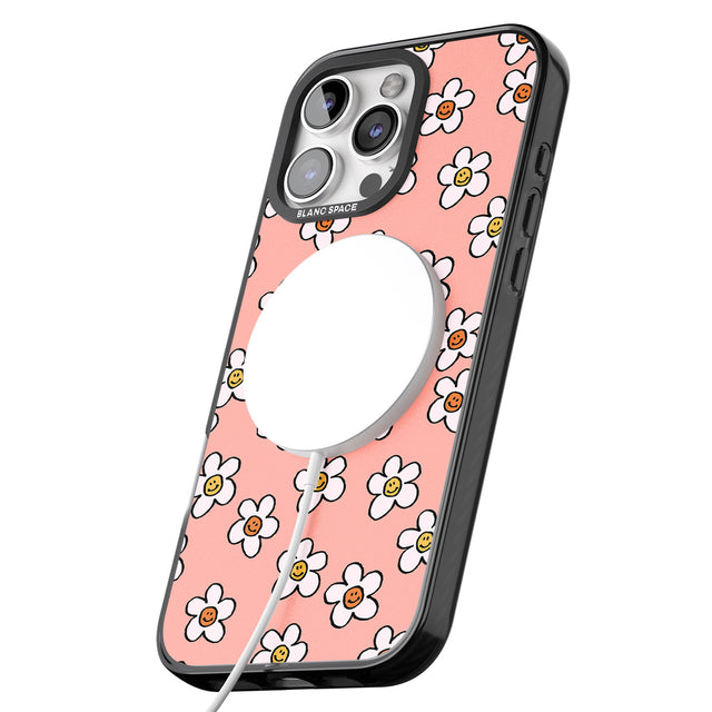 iPhone 16 Pro Max Peachy Daisy Smiles Black Impact Phone Case