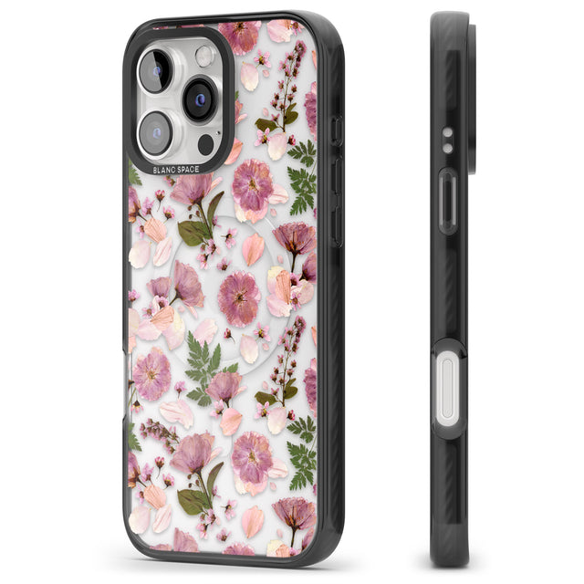 iPhone 16 Pro Max Floral Menagerie Transparent Design Black Impact Phone Case