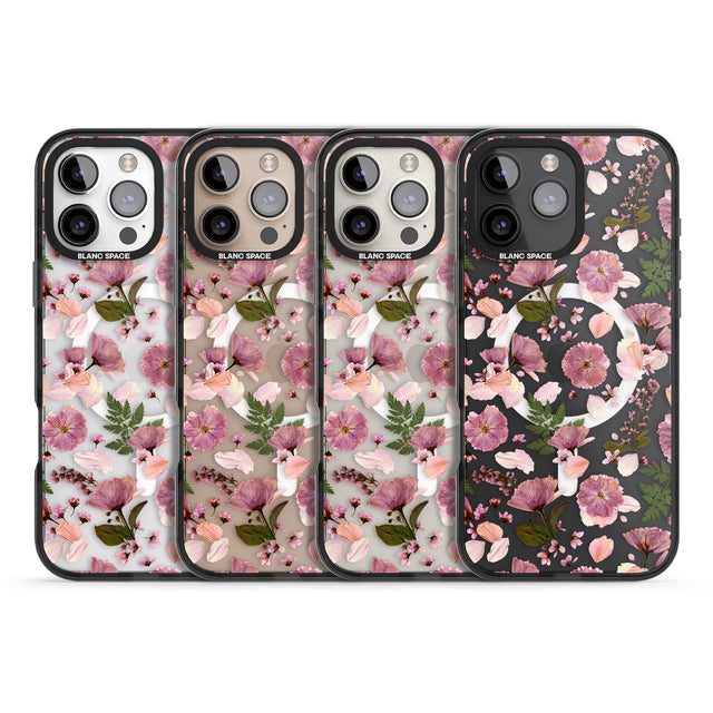 iPhone 16 Pro Max Floral Menagerie Transparent Design Black Impact Phone Case