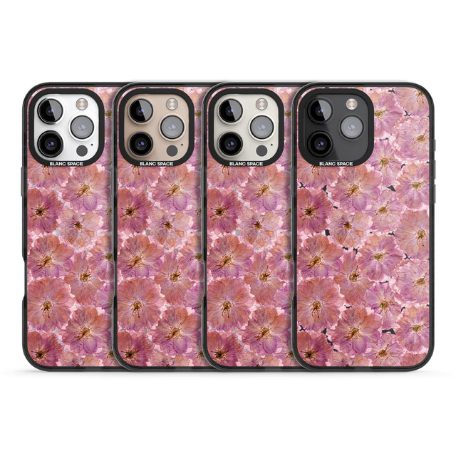 iPhone 16 Pro Max Large Pink Flowers Transparent Design Black Impact Phone Case