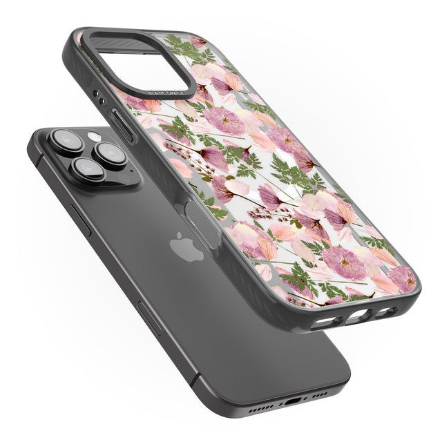 iPhone 16 Pro Max Leafy Floral Pattern Transparent Design Black Impact Phone Case