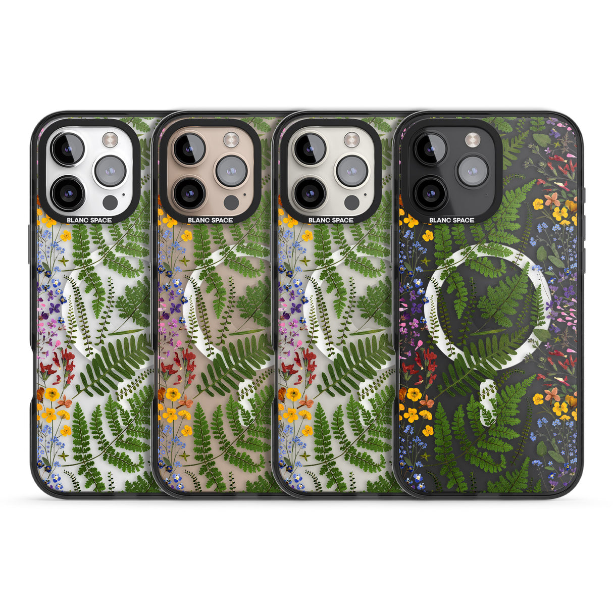 iPhone 16 Pro Max Busy Floral and Fern Design Black Impact Phone Case