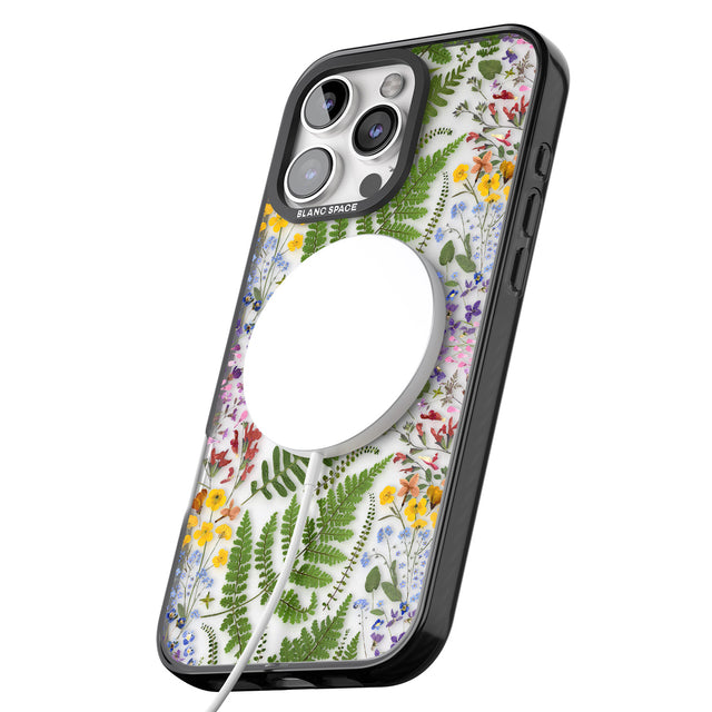 iPhone 16 Pro Max Busy Floral and Fern Design Black Impact Phone Case