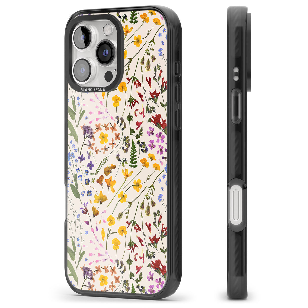 iPhone 16 Pro Max Wildflower & Leaves Cluster Design - Cream Black Impact Phone Case