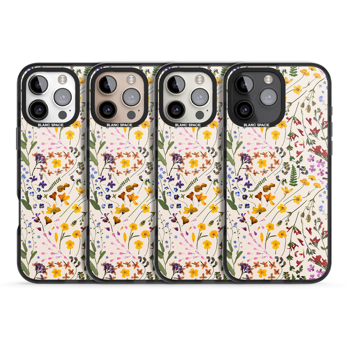 iPhone 16 Pro Max Wildflower & Leaves Cluster Design - Cream Black Impact Phone Case