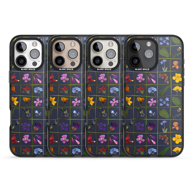 iPhone 16 Pro Max Wildflower Grid Boxes Pattern - Navy Black Impact Phone Case