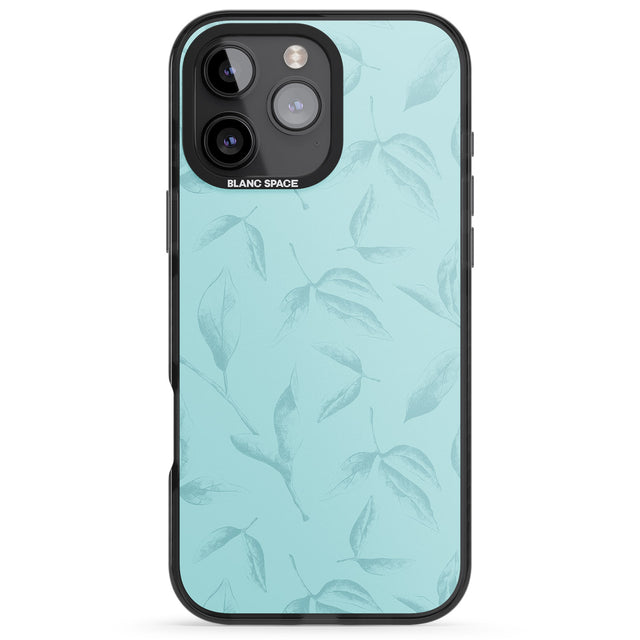 iPhone 16 Pro Max Blue Leaves Vintage Botanical Black Impact Phone Case