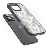 iPhone 16 Pro Max Blue Flora Transparent Floral Black Impact Phone Case